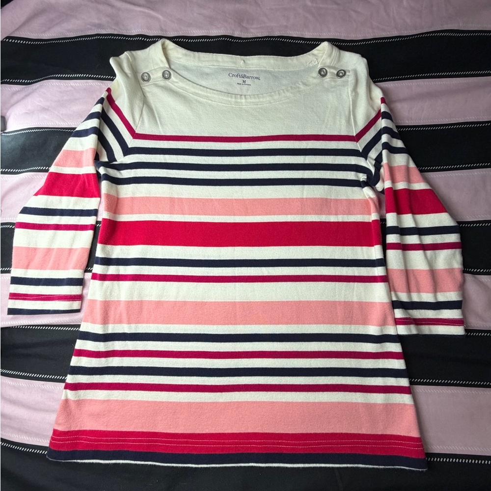 Carter's Striped Boatneck Top in White, Pink & Navy